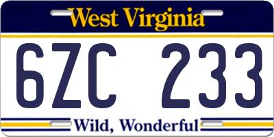 WV license plate 6ZC233