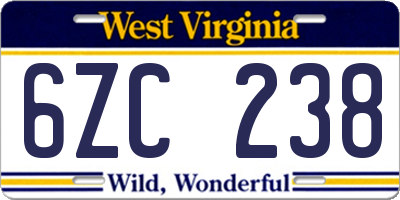 WV license plate 6ZC238