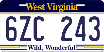 WV license plate 6ZC243