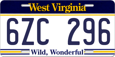 WV license plate 6ZC296