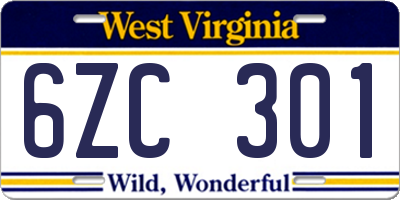 WV license plate 6ZC301