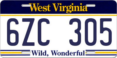 WV license plate 6ZC305