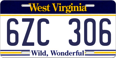 WV license plate 6ZC306