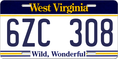 WV license plate 6ZC308