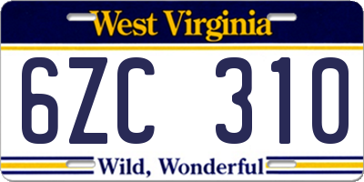 WV license plate 6ZC310