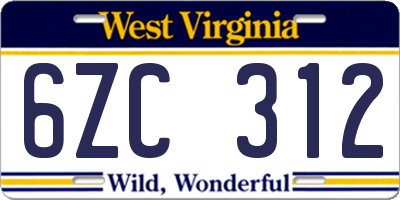 WV license plate 6ZC312