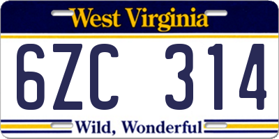 WV license plate 6ZC314