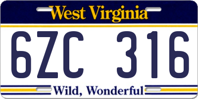 WV license plate 6ZC316