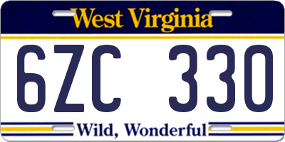 WV license plate 6ZC330