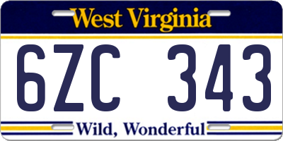 WV license plate 6ZC343