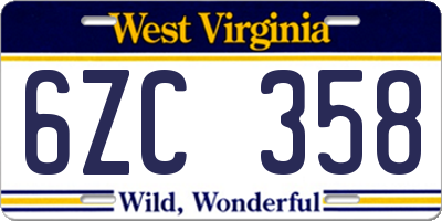 WV license plate 6ZC358