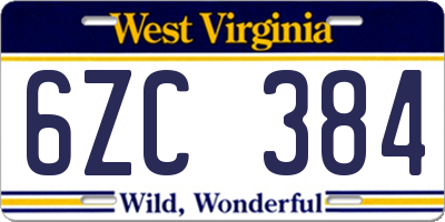 WV license plate 6ZC384