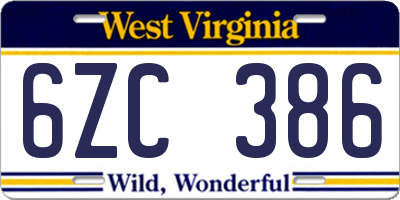 WV license plate 6ZC386