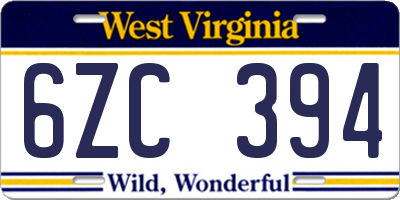 WV license plate 6ZC394