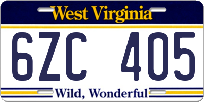 WV license plate 6ZC405