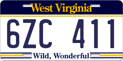 WV license plate 6ZC411