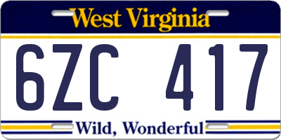 WV license plate 6ZC417