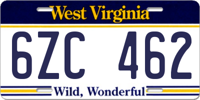 WV license plate 6ZC462