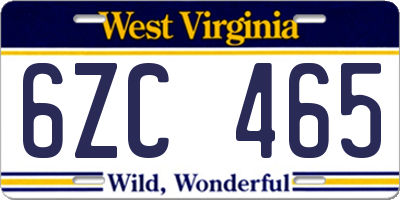WV license plate 6ZC465