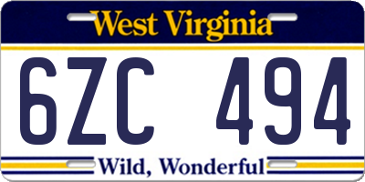 WV license plate 6ZC494