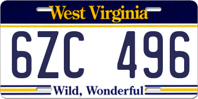 WV license plate 6ZC496