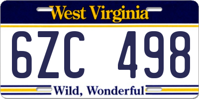 WV license plate 6ZC498