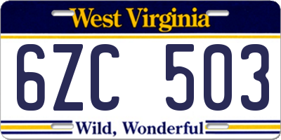 WV license plate 6ZC503