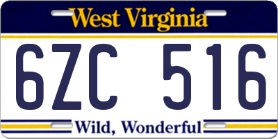 WV license plate 6ZC516