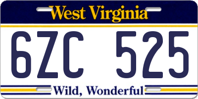 WV license plate 6ZC525
