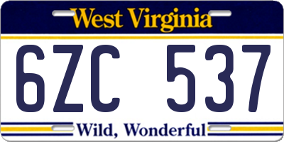 WV license plate 6ZC537