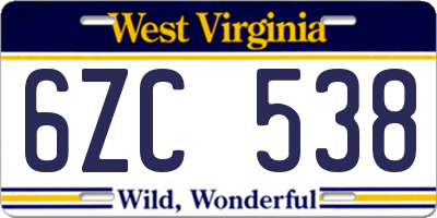 WV license plate 6ZC538