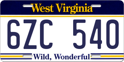 WV license plate 6ZC540