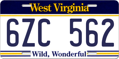 WV license plate 6ZC562