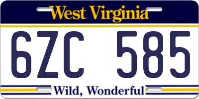 WV license plate 6ZC585