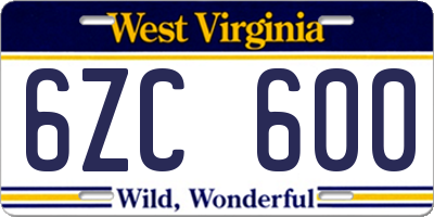 WV license plate 6ZC600