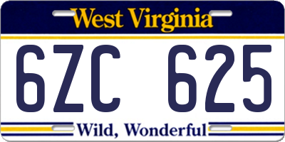 WV license plate 6ZC625