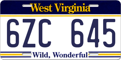 WV license plate 6ZC645