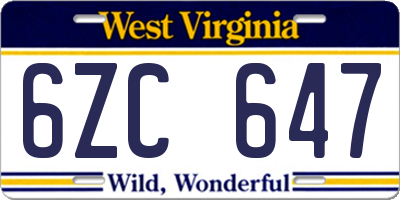 WV license plate 6ZC647
