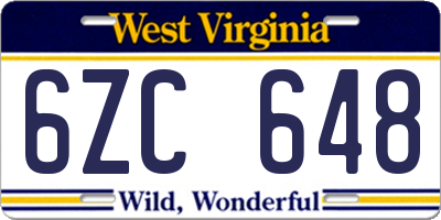 WV license plate 6ZC648