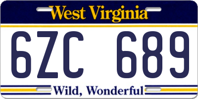 WV license plate 6ZC689