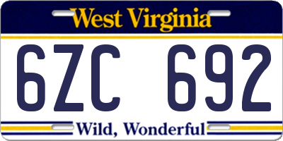 WV license plate 6ZC692
