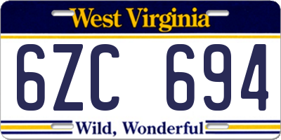 WV license plate 6ZC694