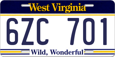 WV license plate 6ZC701