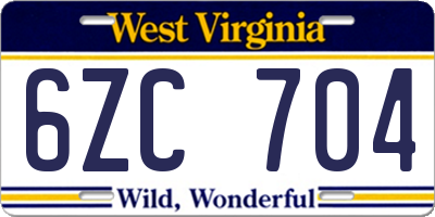WV license plate 6ZC704