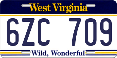 WV license plate 6ZC709