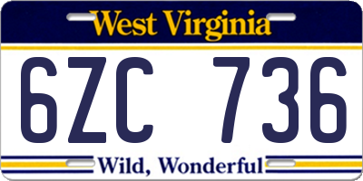 WV license plate 6ZC736