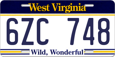 WV license plate 6ZC748
