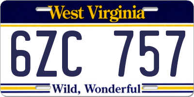 WV license plate 6ZC757