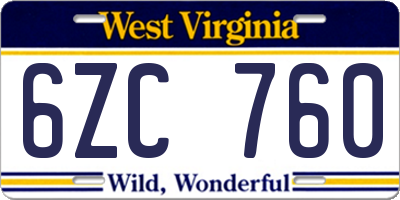 WV license plate 6ZC760