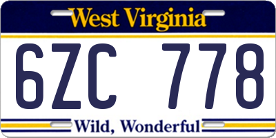 WV license plate 6ZC778